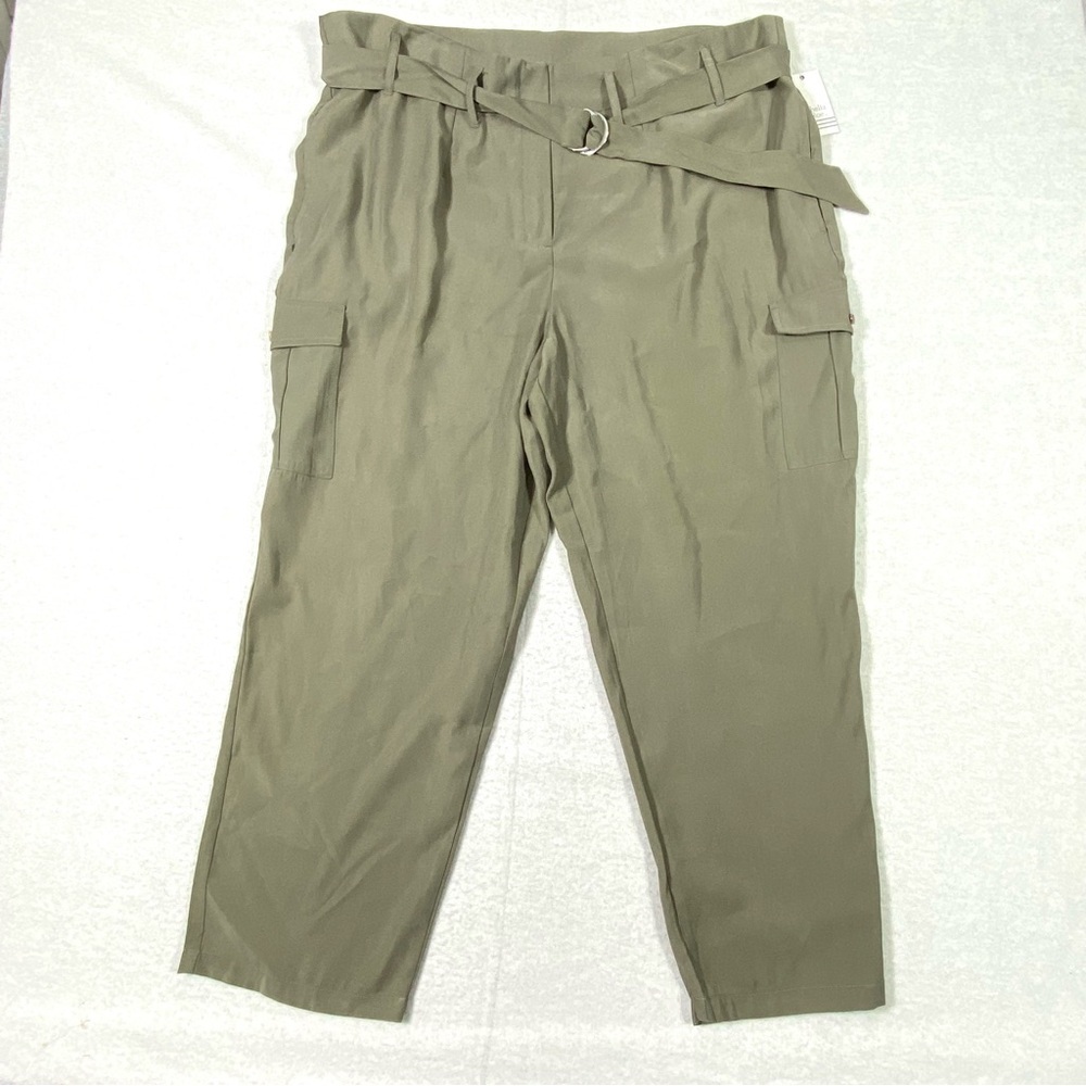Ophelia Roe Cargo Pants Women's 22 Sage Green Hi Rise Belted Lightweight NWT